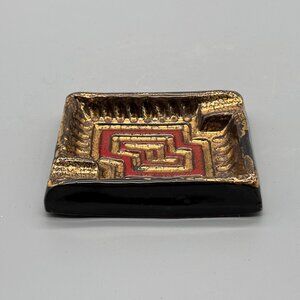 Vintage Italian Ashtray With Gold Red Geometric Relief Design Mid Century Dish